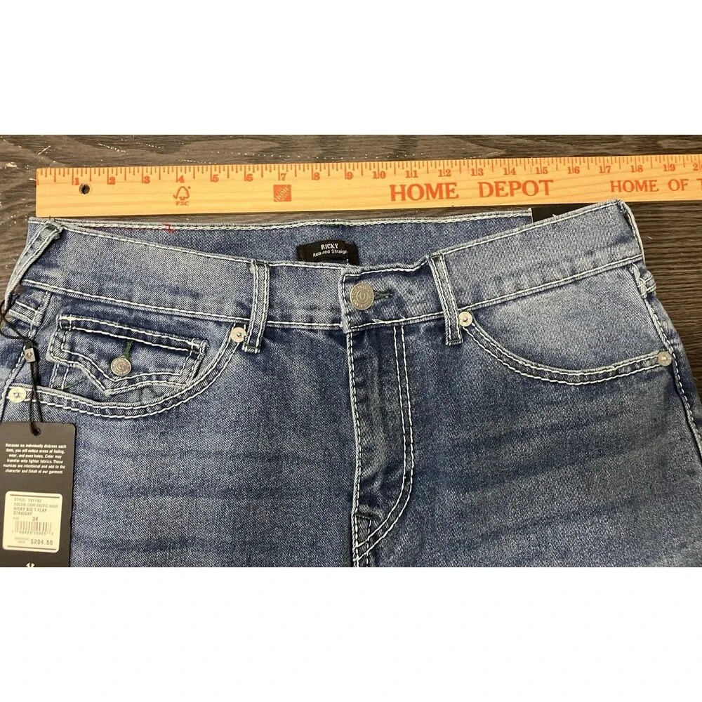 True Religion Men’s Ricky T Big Flap Straight Jeans Blue Sz 34x34 NEW SEE DESC
